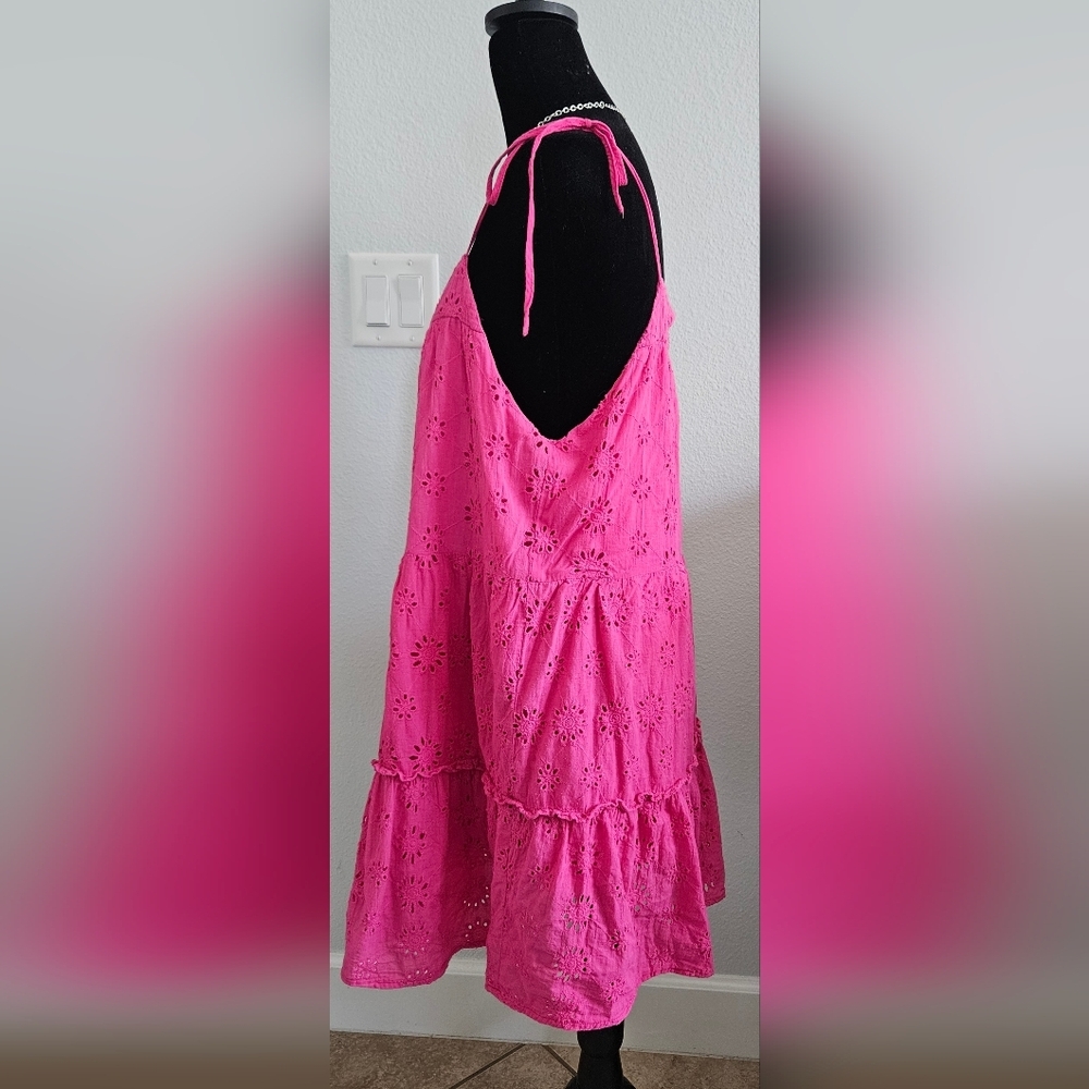 Altar'd State Pink Eyelet Tie Strap Mini Dress Women’s Large Boho - Picture 4 of 6